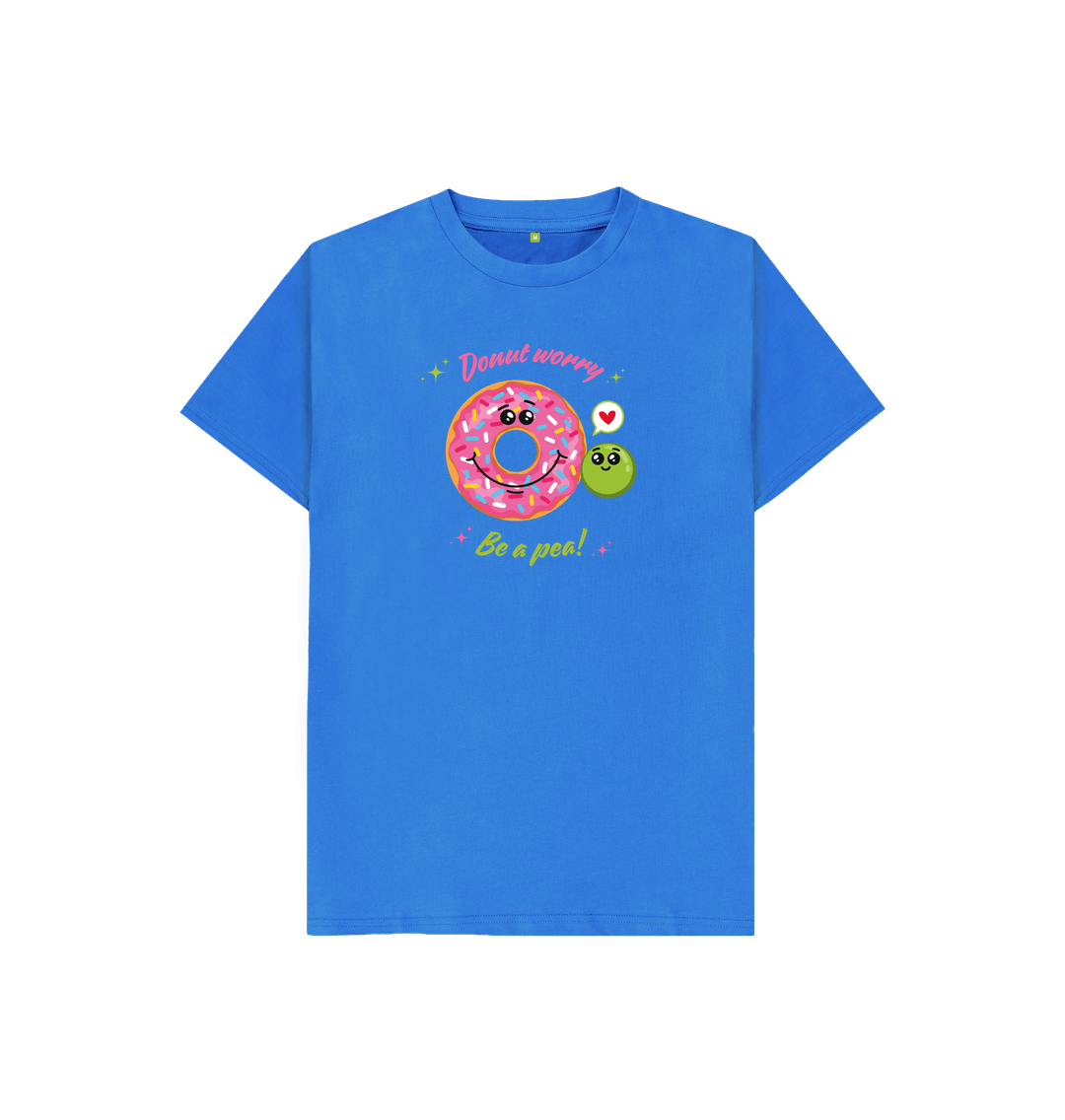 Bright Blue Donut Worry Be A Pea - 100% Organic Kids T-shirt