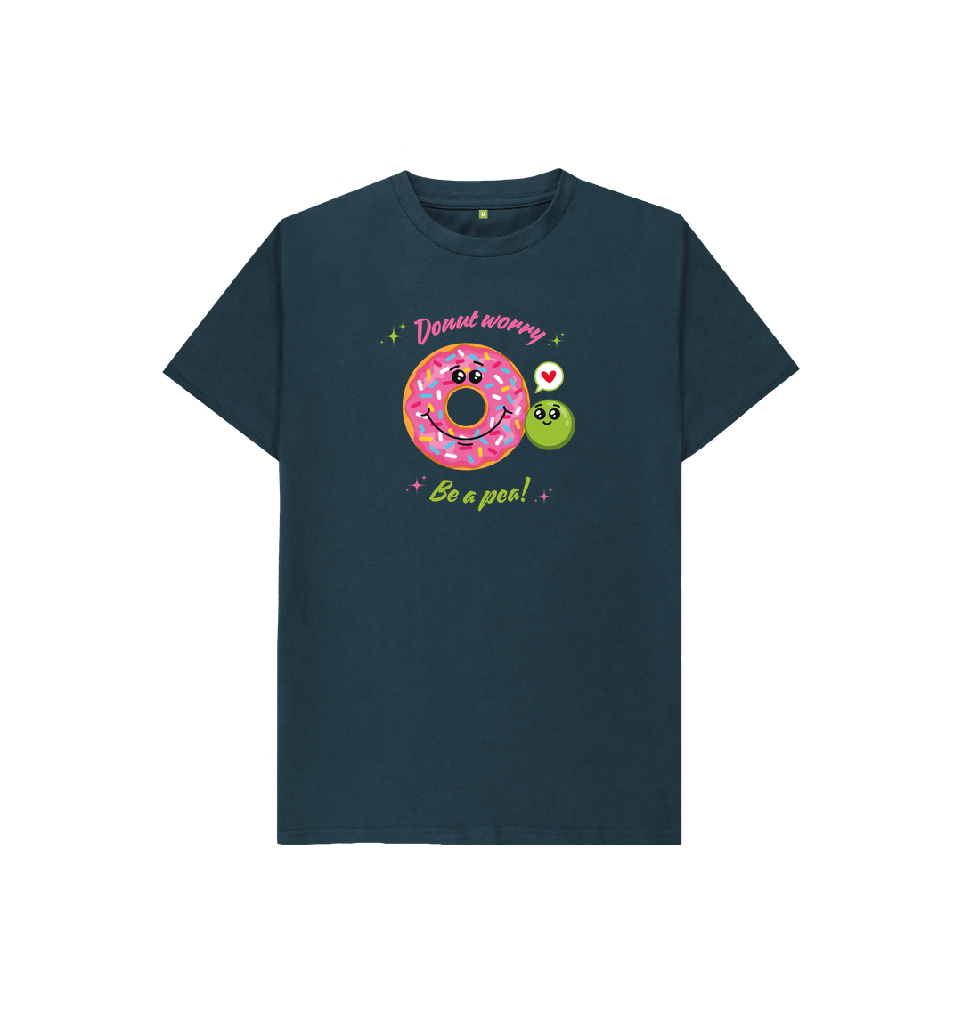 Denim Blue Donut Worry Be A Pea - 100% Organic Kids T-shirt