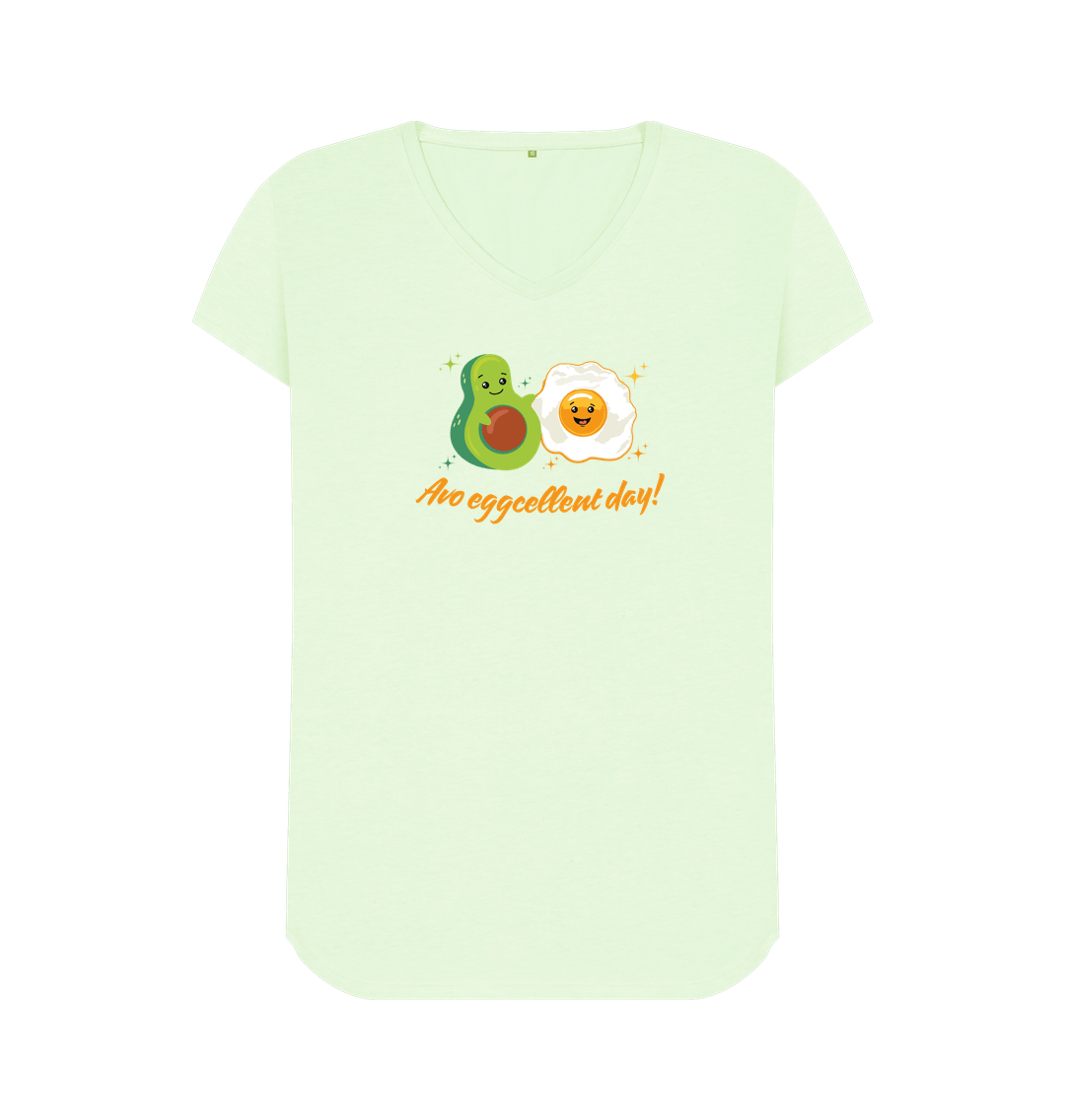 Pastel Green Avo Eggcellent Day! - 100% Organic V-neck T-Shirt