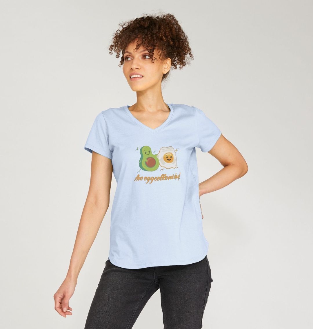 Avo Eggcellent Day! - 100% Organic V-neck T-Shirt