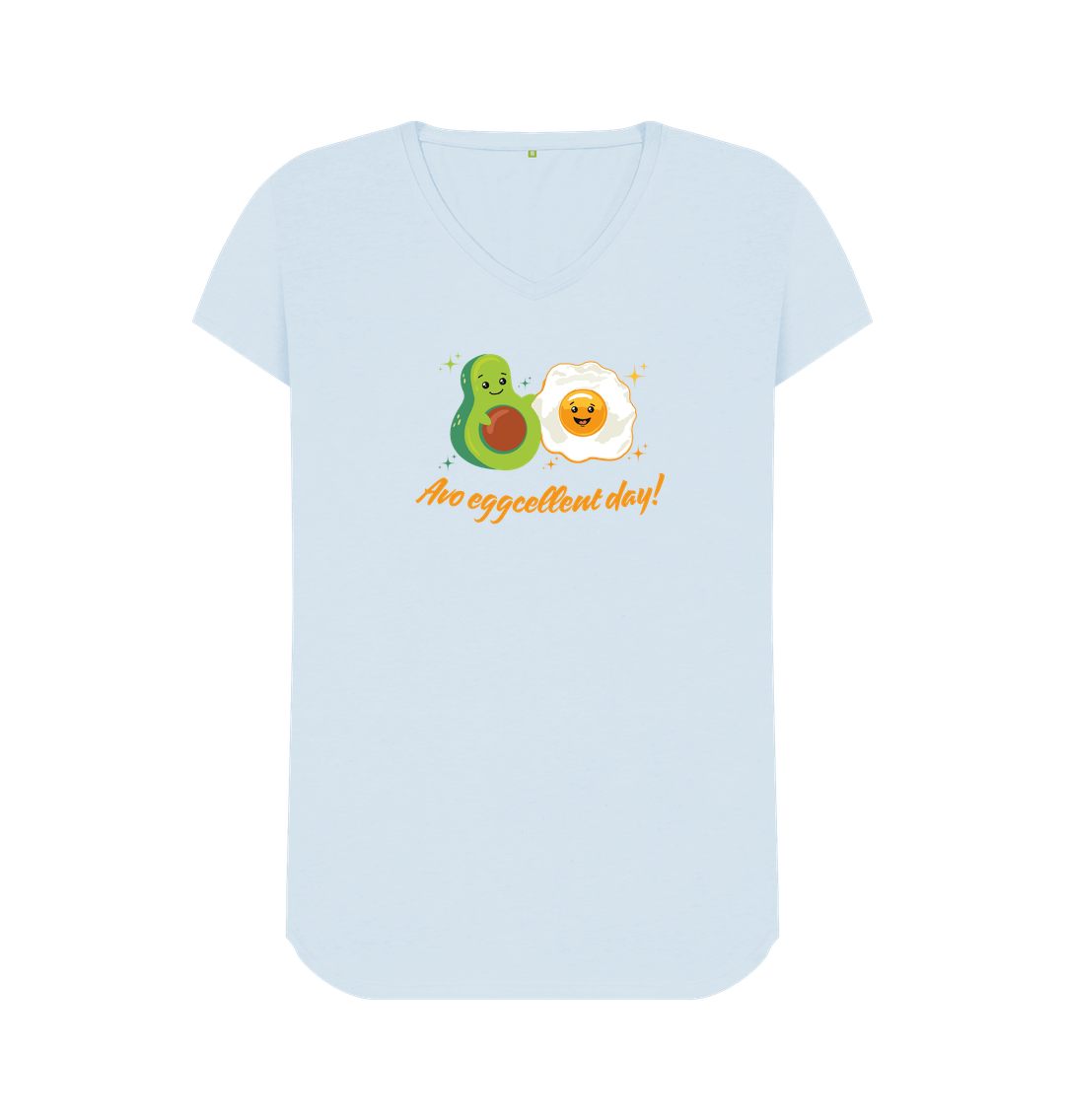 Sky Blue Avo Eggcellent Day! - 100% Organic V-neck T-Shirt