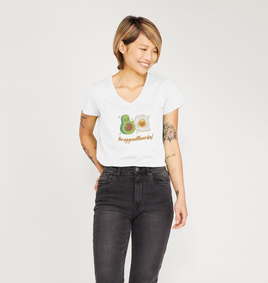 Avo Eggcellent Day! - 100% Organic V-neck T-Shirt