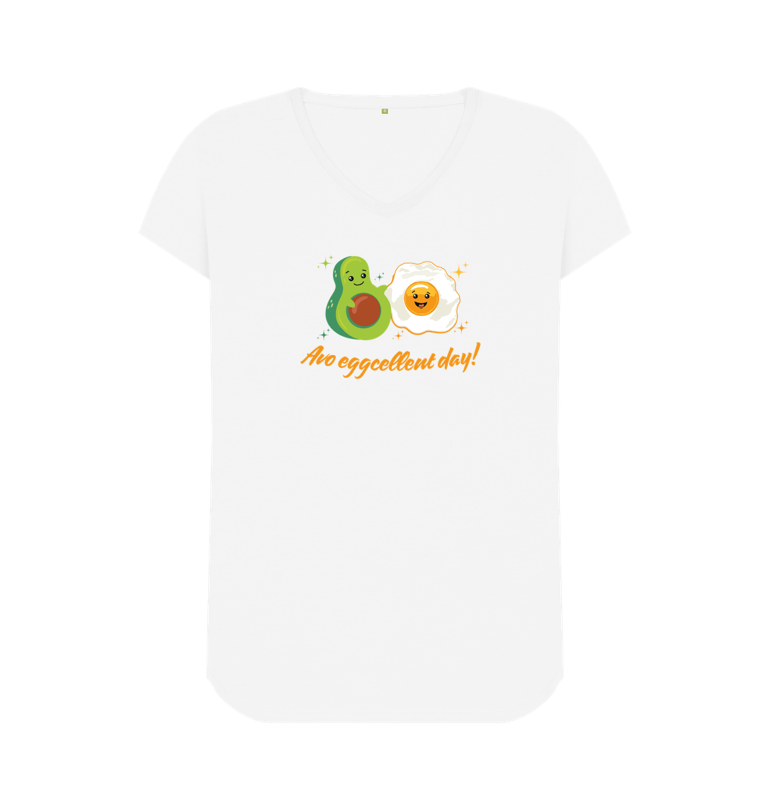 White Avo Eggcellent Day! - 100% Organic V-neck T-Shirt