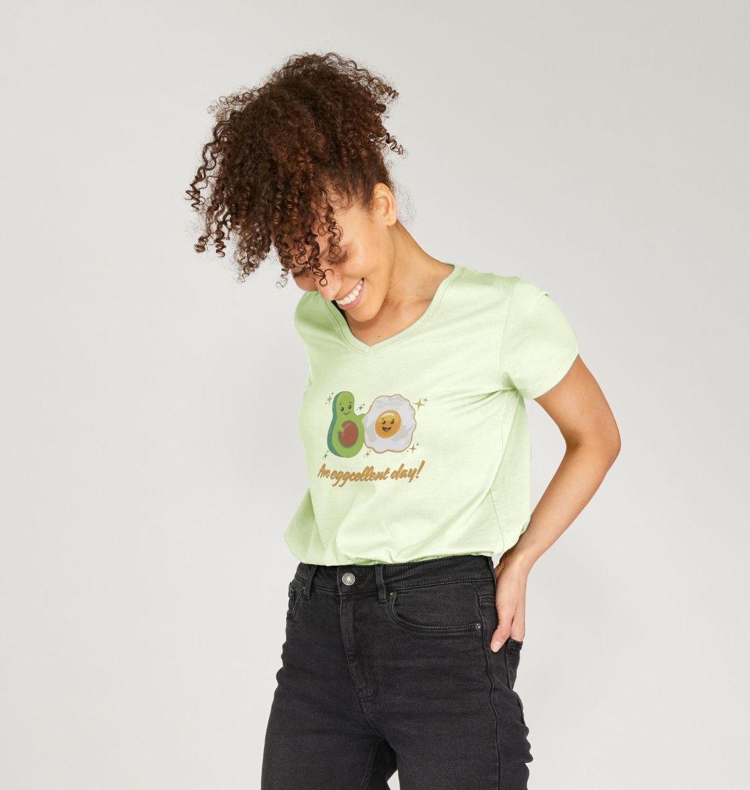 Avo Eggcellent Day! - 100% Organic V-neck T-Shirt