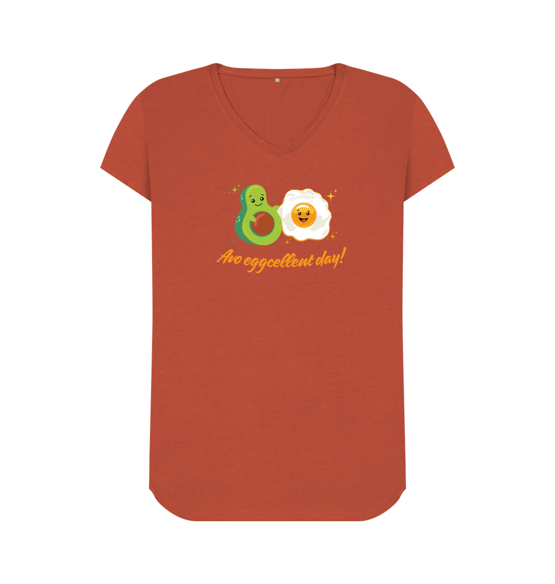 Rust Avo Eggcellent Day! - 100% Organic V-neck T-Shirt